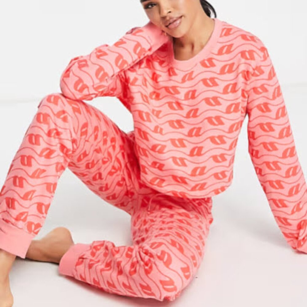 ASOS Cotton Cropped Top and Pant in Papaya Pink Lounge Set